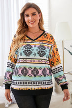 Load image into Gallery viewer, Plus Size Geometric Print V-Neck Long Sleeve Top
