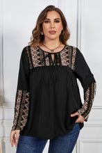 Load image into Gallery viewer, Melo Apparel Plus Size Printed Round Neck Tie Front Blouse
