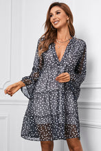 Load image into Gallery viewer, Printed Notched Neck Flare Sleeve Tiered Dress
