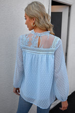 Load image into Gallery viewer, Swiss Dot Frill Neck Embroidered Keyhole Blouse
