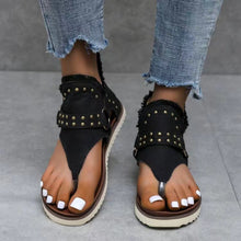 Load image into Gallery viewer, Studded Raw Hem Flat Sandals
