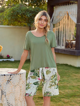 Load image into Gallery viewer, Short Sleeve Top and Printed Shorts Lounge Set
