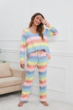 Load image into Gallery viewer, Striped Round Neck Long Sleeve Top and Drawstring Pants Lounge Set
