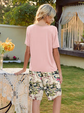 Load image into Gallery viewer, Short Sleeve Top and Printed Shorts Lounge Set
