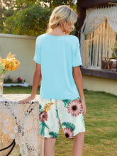 Load image into Gallery viewer, Short Sleeve Top and Printed Shorts Lounge Set
