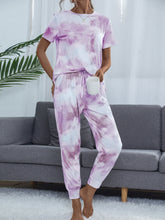 Load image into Gallery viewer, Tie-Dye Round Neck Top and Pants Lounge Set
