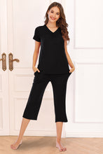 Load image into Gallery viewer, V-Neck Short Sleeve Top and Pants Lounge Set
