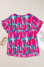 Load image into Gallery viewer, Plus Size Printed Round Neck Petal Sleeve Blouse
