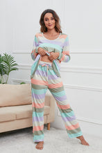 Load image into Gallery viewer, Striped Round Neck Long Sleeve Top and Drawstring Pants Lounge Set
