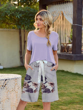 Load image into Gallery viewer, Short Sleeve Top and Printed Shorts Lounge Set
