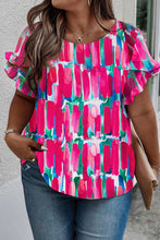 Load image into Gallery viewer, Plus Size Printed Round Neck Petal Sleeve Blouse
