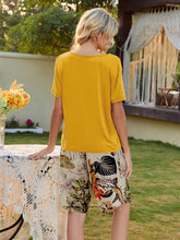 Load image into Gallery viewer, Short Sleeve Top and Printed Shorts Lounge Set
