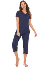 Load image into Gallery viewer, V-Neck Short Sleeve Top and Pants Lounge Set
