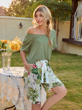 Load image into Gallery viewer, Short Sleeve Top and Printed Shorts Lounge Set
