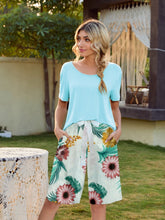 Load image into Gallery viewer, Short Sleeve Top and Printed Shorts Lounge Set
