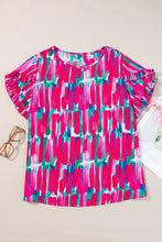 Load image into Gallery viewer, Plus Size Printed Round Neck Petal Sleeve Blouse
