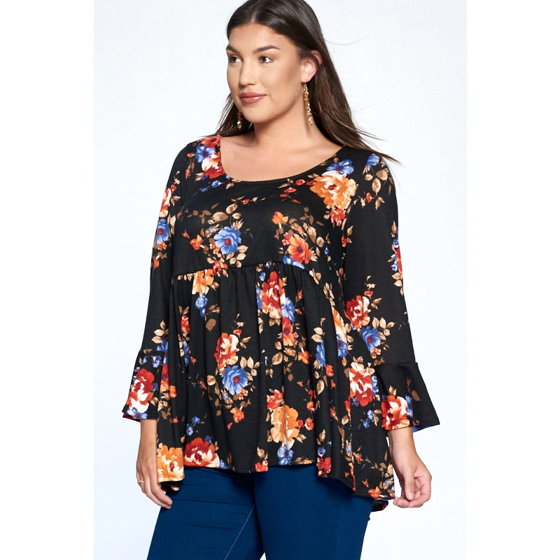 Plus Size Floral Hacci Babydoll Tunic Top