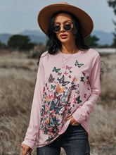 Load image into Gallery viewer, Butterflies Print Long Sleeve Round Neck Tee

