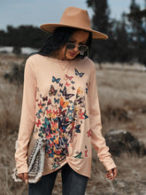 Load image into Gallery viewer, Butterflies Print Long Sleeve Round Neck Tee
