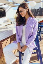 Load image into Gallery viewer, American Bazi Full Size Distressed Button Down Denim Jacket in Lavender
