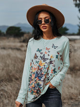 Load image into Gallery viewer, Butterflies Print Long Sleeve Round Neck Tee
