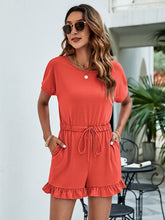 Load image into Gallery viewer, Drawstring Waist Ruffled Short Sleeve Romper
