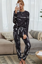 Load image into Gallery viewer, Tie-Dye Round Neck Top and Drawstring Waist Joggers Lounge Set
