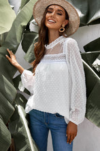 Load image into Gallery viewer, Swiss Dot Frill Neck Embroidered Keyhole Blouse
