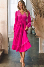 Load image into Gallery viewer, Frill V-Neck Balloon Sleeve Tiered Dress
