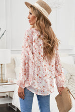 Load image into Gallery viewer, Floral Balloon Sleeve Notched Neck Blouse
