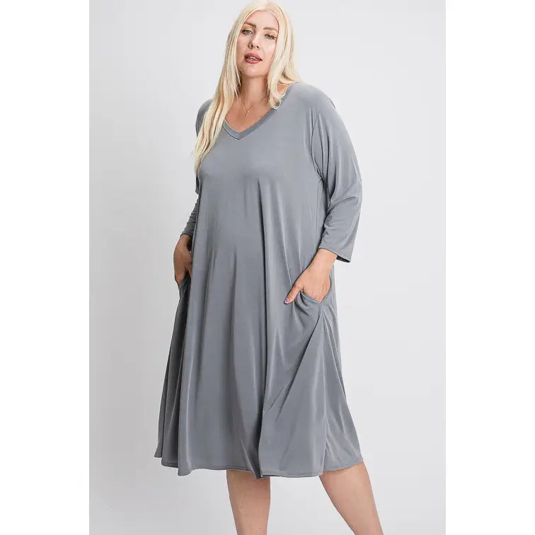 Women's Plus Cupro Fabric Hidden Pocket Swing Midi Dress