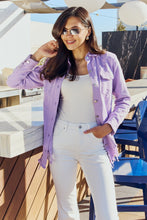 Load image into Gallery viewer, American Bazi Full Size Distressed Button Down Denim Jacket in Lavender

