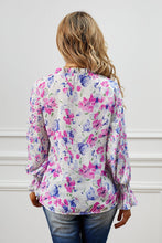 Load image into Gallery viewer, Floral Frill Trim Tie Neck Flounce Sleeve Blouse
