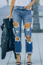 Load image into Gallery viewer, Distressed Frayed Trim Straight Leg Jeans
