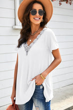 Load image into Gallery viewer, Lace Trim Waffle-Knit V-Neck Top
