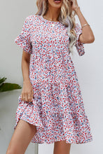 Load image into Gallery viewer, Ditsy Floral Flounce Sleeve Tiered Dress
