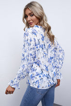Load image into Gallery viewer, Floral Frill Trim Tie Neck Flounce Sleeve Blouse
