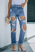 Load image into Gallery viewer, Distressed Frayed Trim Straight Leg Jeans
