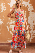 Load image into Gallery viewer, Printed Tie Shoulder Smocked Tiered Maxi Dress
